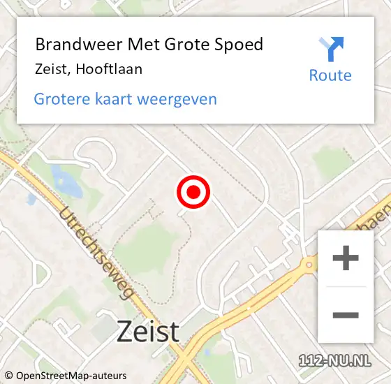 Locatie op kaart van de 112 melding: Brandweer Met Grote Spoed Naar Zeist, Hooftlaan op 19 september 2016 14:59