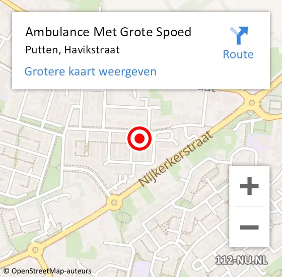 Locatie op kaart van de 112 melding: Ambulance Met Grote Spoed Naar Putten, Havikstraat op 19 september 2016 15:05