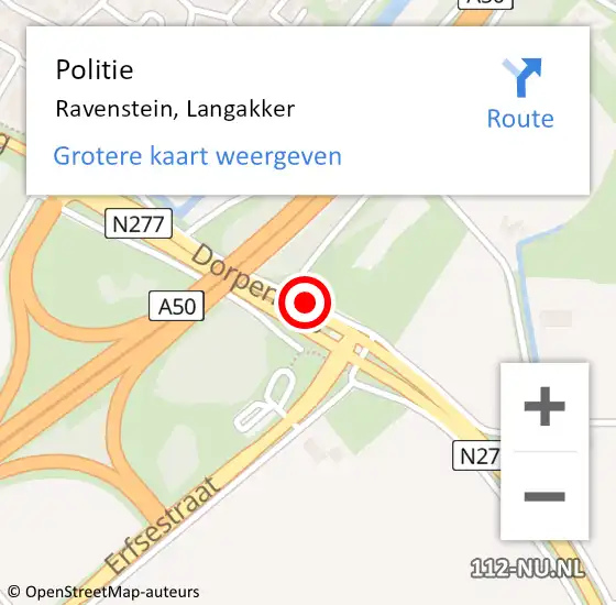 Locatie op kaart van de 112 melding: Politie Ravenstein, Langakker op 19 september 2016 15:40