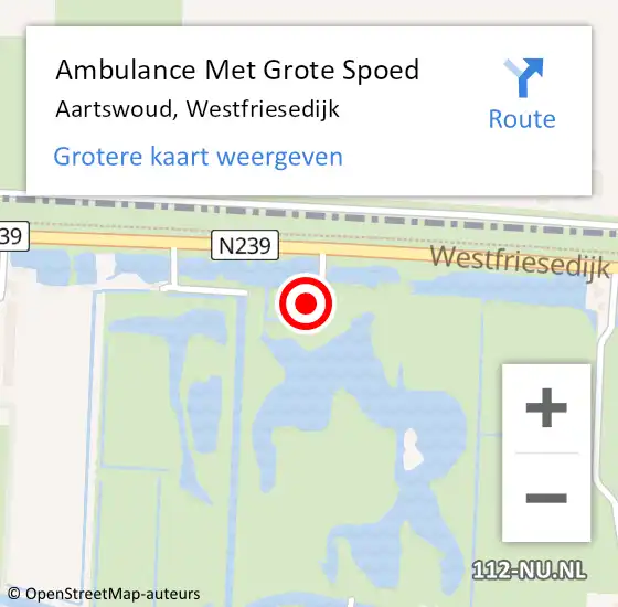 Locatie op kaart van de 112 melding: Ambulance Met Grote Spoed Naar Aartswoud, Westfriesedijk op 19 september 2016 16:24