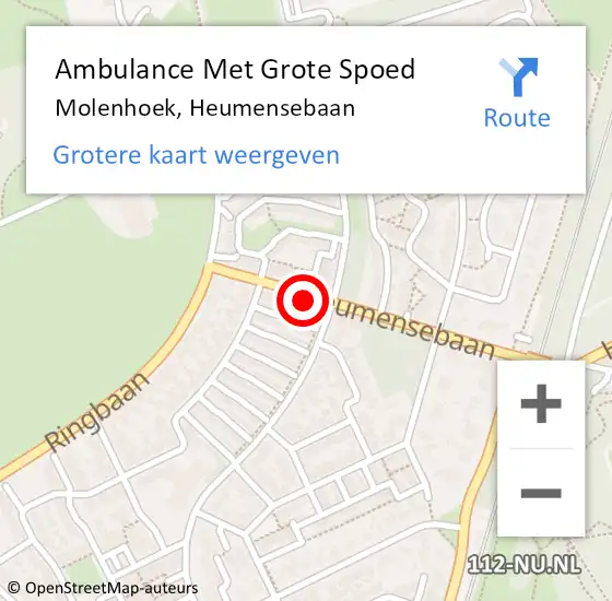 Locatie op kaart van de 112 melding: Ambulance Met Grote Spoed Naar Molenhoek, Heumensebaan op 19 september 2016 16:59