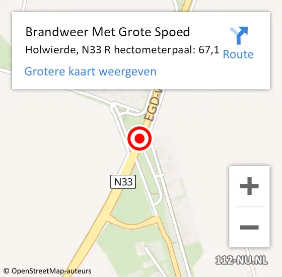 Locatie op kaart van de 112 melding: Brandweer Met Grote Spoed Naar Holwierde, N33 R hectometerpaal: 67,1 op 19 september 2016 17:28