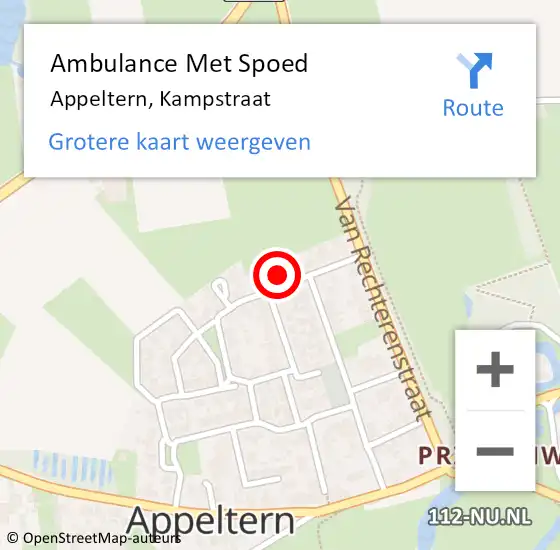 Locatie op kaart van de 112 melding: Ambulance Met Spoed Naar Appeltern, Kampstraat op 19 september 2016 17:55