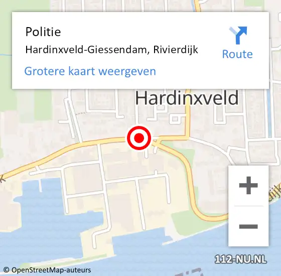 Locatie op kaart van de 112 melding: Politie Hardinxveld-Giessendam, Rivierdijk op 19 september 2016 18:20