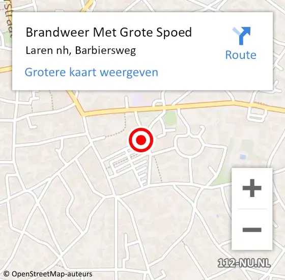 Locatie op kaart van de 112 melding: Brandweer Met Grote Spoed Naar Laren nh, Barbiersweg op 19 september 2016 19:33