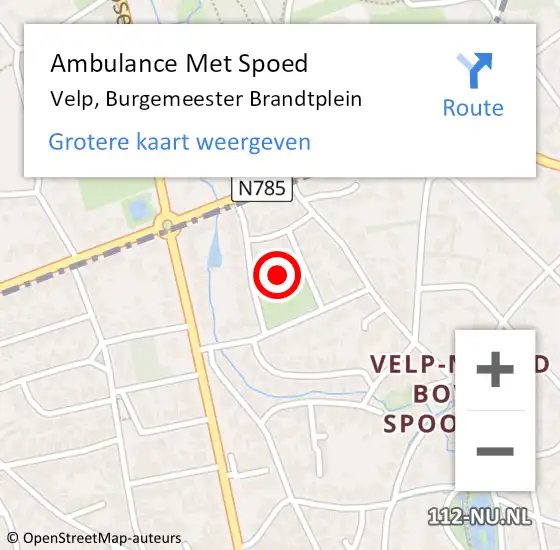 Locatie op kaart van de 112 melding: Ambulance Met Spoed Naar Velp, Burgemeester Brandtplein op 19 september 2016 19:46