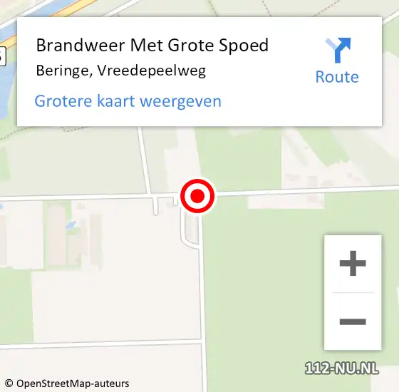 Locatie op kaart van de 112 melding: Brandweer Met Grote Spoed Naar Beringe, Vreedepeelweg op 19 september 2016 19:46