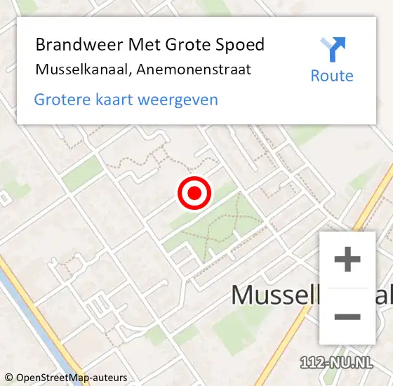 Locatie op kaart van de 112 melding: Brandweer Met Grote Spoed Naar Musselkanaal, Anemonenstraat op 19 september 2016 20:22