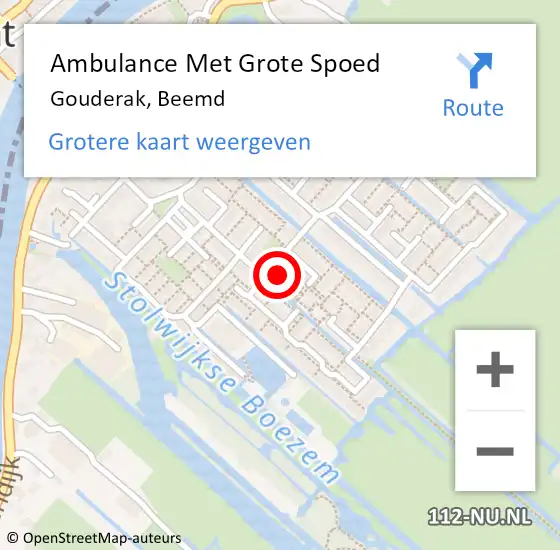 Locatie op kaart van de 112 melding: Ambulance Met Grote Spoed Naar Gouderak, Beemd op 19 september 2016 21:50