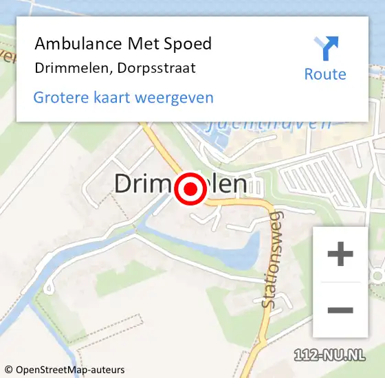 Locatie op kaart van de 112 melding: Ambulance Met Spoed Naar Drimmelen, Dorpsstraat op 19 september 2016 22:33