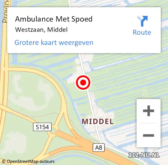 Locatie op kaart van de 112 melding: Ambulance Met Spoed Naar Westzaan, Middel op 19 september 2016 22:40