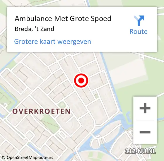 Locatie op kaart van de 112 melding: Ambulance Met Grote Spoed Naar Breda, 't Zand op 19 september 2016 22:46