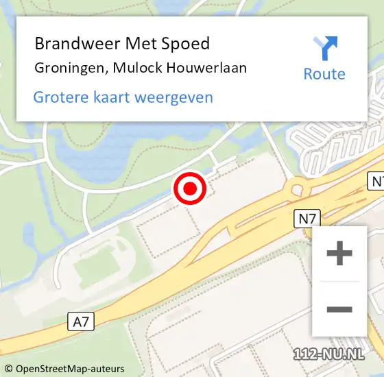 Locatie op kaart van de 112 melding: Brandweer Met Spoed Naar Groningen, Mulock Houwerlaan op 19 september 2016 22:52