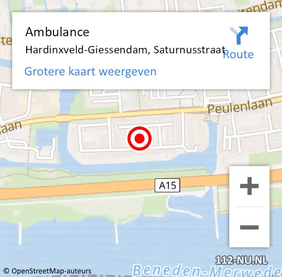 Locatie op kaart van de 112 melding: Ambulance Hardinxveld-Giessendam, Saturnusstraat op 19 september 2016 23:00