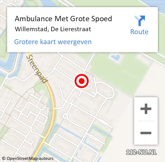 Locatie op kaart van de 112 melding: Ambulance Met Grote Spoed Naar Willemstad, De Lierestraat op 19 september 2016 23:22