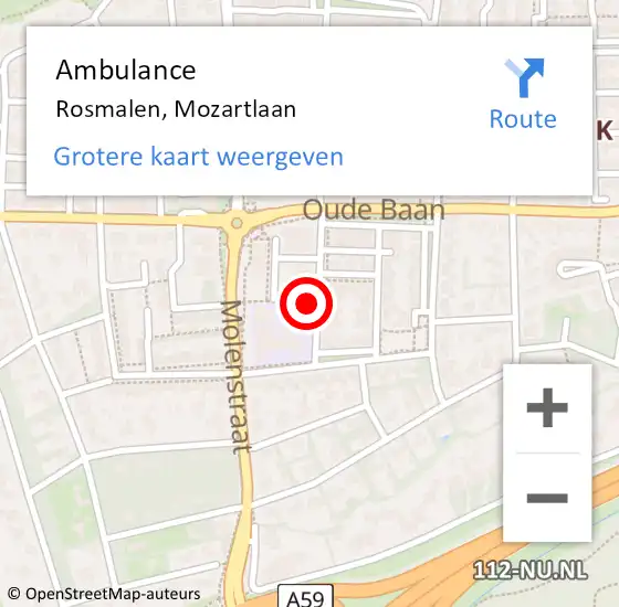 Locatie op kaart van de 112 melding: Ambulance Rosmalen, Mozartlaan op 20 september 2016 00:00