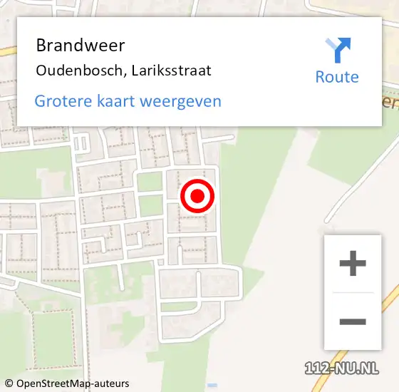 Locatie op kaart van de 112 melding: Brandweer Oudenbosch, Lariksstraat op 20 september 2016 00:03