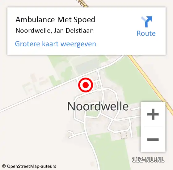 Locatie op kaart van de 112 melding: Ambulance Met Spoed Naar Noordwelle, Jan Delstlaan op 20 september 2016 00:31