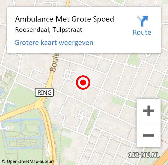 Locatie op kaart van de 112 melding: Ambulance Met Grote Spoed Naar Roosendaal, Tulpstraat op 20 september 2016 01:24