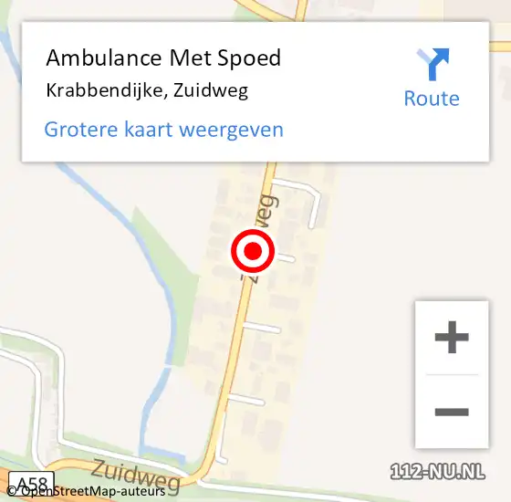 Locatie op kaart van de 112 melding: Ambulance Met Spoed Naar Krabbendijke, Zuidweg op 20 september 2016 02:58
