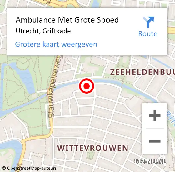 Locatie op kaart van de 112 melding: Ambulance Met Grote Spoed Naar Utrecht, Griftkade op 20 september 2016 03:21