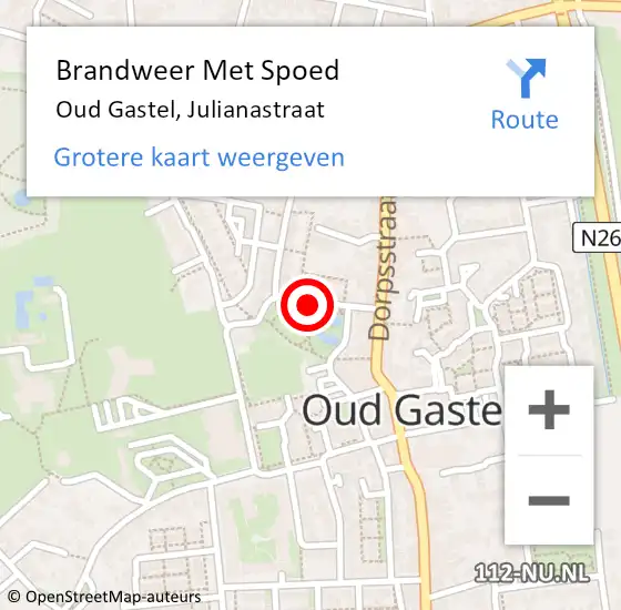 Locatie op kaart van de 112 melding: Brandweer Met Spoed Naar Oud Gastel, Julianastraat op 27 december 2013 20:13