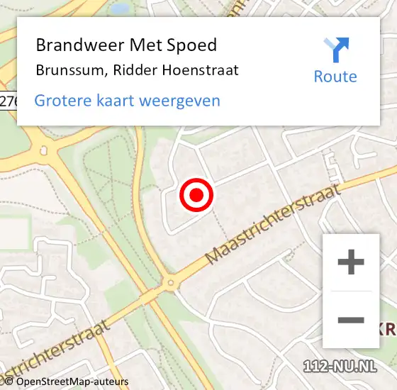 Locatie op kaart van de 112 melding: Brandweer Met Spoed Naar Brunssum, Ridder Hoenstraat op 20 september 2016 04:19