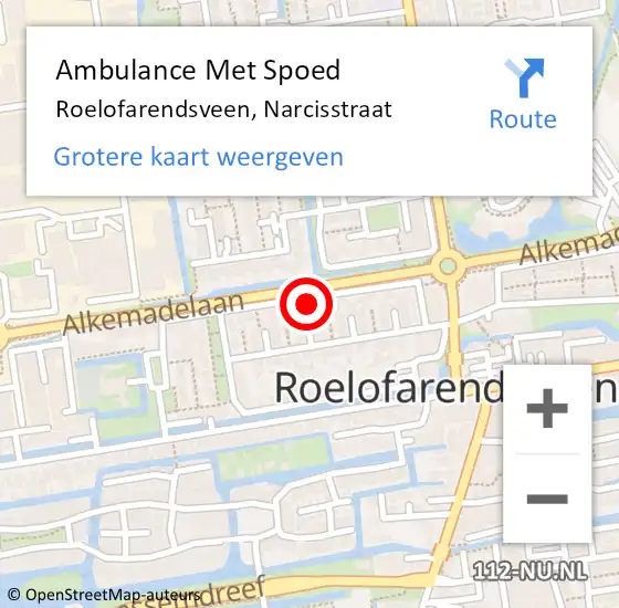 Locatie op kaart van de 112 melding: Ambulance Met Spoed Naar Roelofarendsveen, Narcisstraat op 20 september 2016 07:45