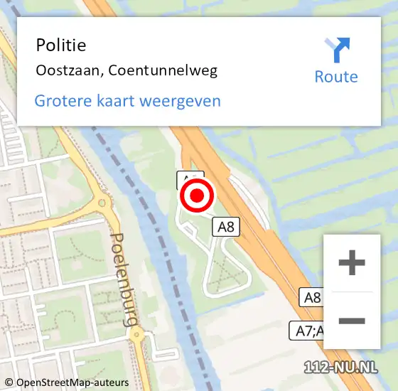 Locatie op kaart van de 112 melding: Politie Oostzaan, Coentunnelweg op 20 september 2016 09:08