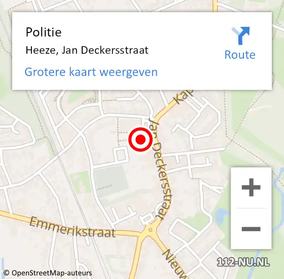 Locatie op kaart van de 112 melding: Politie Heeze, Jan Deckersstraat op 20 september 2016 09:13