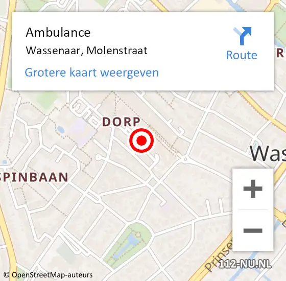 Locatie op kaart van de 112 melding: Ambulance Wassenaar, Molenstraat op 20 september 2016 10:22