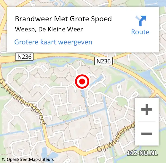 Locatie op kaart van de 112 melding: Brandweer Met Grote Spoed Naar Weesp, De Kleine Weer op 20 september 2016 10:47