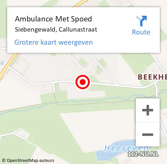 Locatie op kaart van de 112 melding: Ambulance Met Spoed Naar Siebengewald, Callunastraat op 20 september 2016 10:50