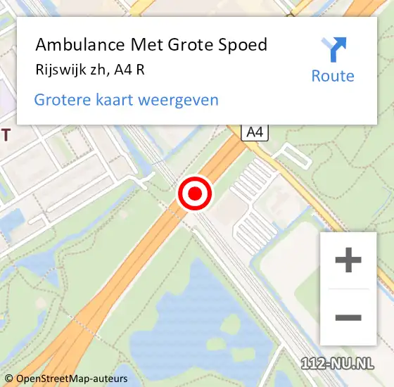 Locatie op kaart van de 112 melding: Ambulance Met Grote Spoed Naar Rijswijk zh, A4 R op 20 september 2016 10:51