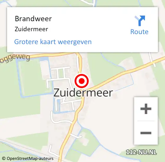 Locatie op kaart van de 112 melding: Brandweer Zuidermeer op 20 september 2016 11:04