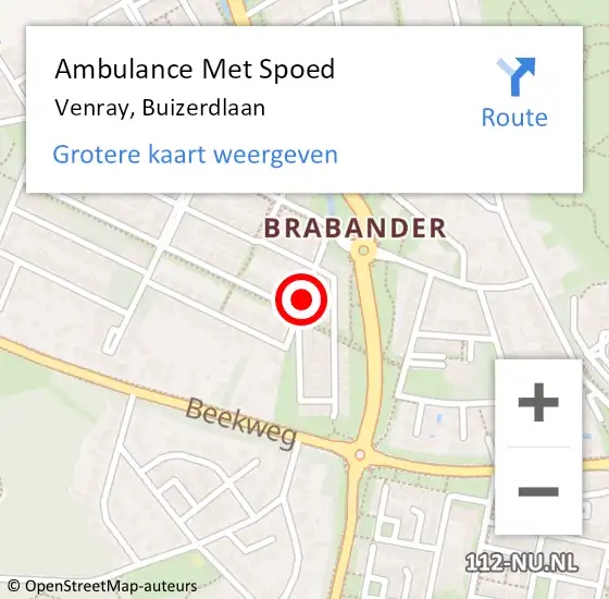 Locatie op kaart van de 112 melding: Ambulance Met Spoed Naar Venray, Buizerdlaan op 27 december 2013 21:02