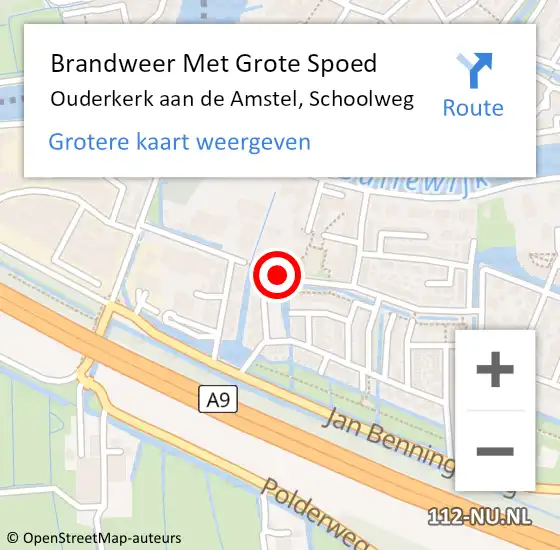 Locatie op kaart van de 112 melding: Brandweer Met Grote Spoed Naar Ouderkerk aan de Amstel, Schoolweg op 20 september 2016 12:25