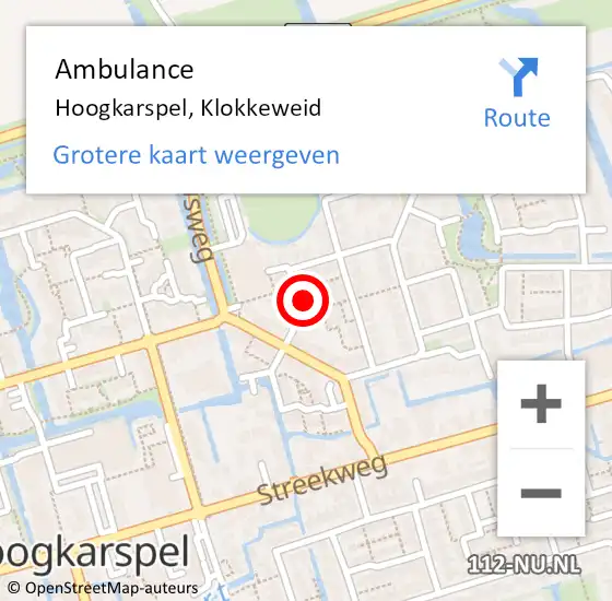 Locatie op kaart van de 112 melding: Ambulance Hoogkarspel, Klokkeweid op 20 september 2016 12:29