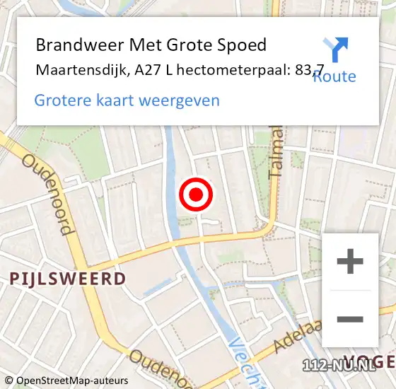 Locatie op kaart van de 112 melding: Brandweer Met Grote Spoed Naar Maartensdijk, A27 L hectometerpaal: 83,7 op 20 september 2016 12:29