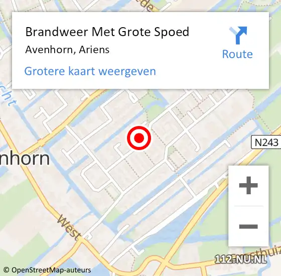 Locatie op kaart van de 112 melding: Brandweer Met Grote Spoed Naar Avenhorn, Ariens op 20 september 2016 12:51