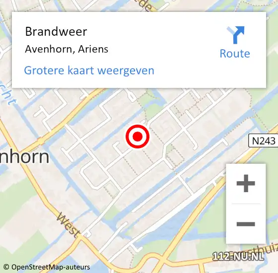 Locatie op kaart van de 112 melding: Brandweer Avenhorn, Ariens op 20 september 2016 12:52