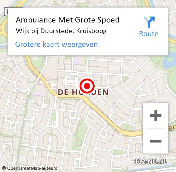 Locatie op kaart van de 112 melding: Ambulance Met Grote Spoed Naar Wijk bij Duurstede, Kruisboog op 20 september 2016 13:09