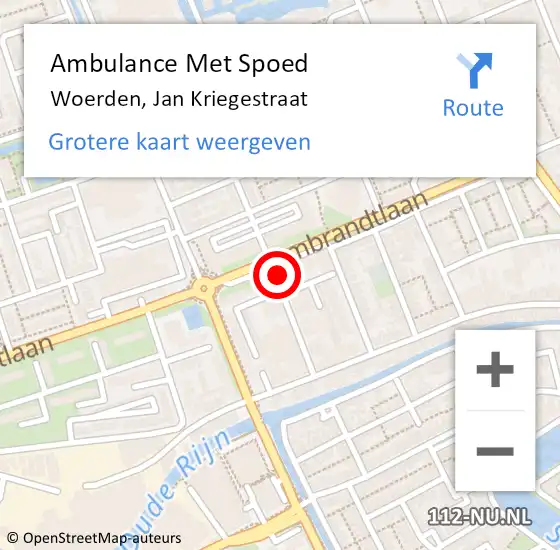 Locatie op kaart van de 112 melding: Ambulance Met Spoed Naar Woerden, Jan Kriegestraat op 20 september 2016 14:08