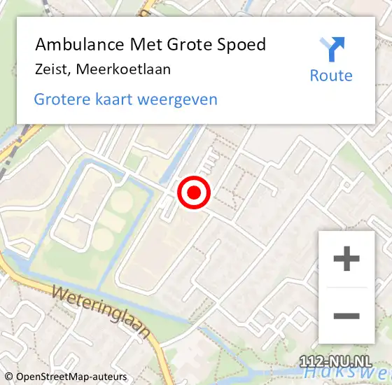 Locatie op kaart van de 112 melding: Ambulance Met Grote Spoed Naar Zeist, Meerkoetlaan op 20 september 2016 14:17