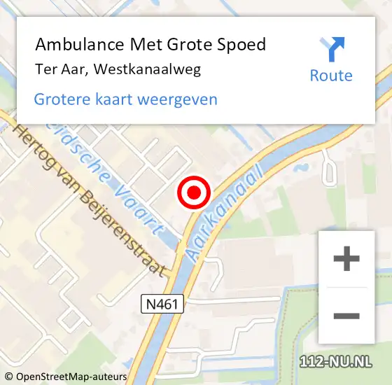 Locatie op kaart van de 112 melding: Ambulance Met Grote Spoed Naar Ter Aar, Westkanaalweg op 20 september 2016 14:17