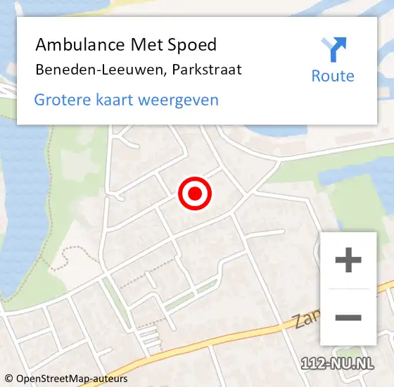 Locatie op kaart van de 112 melding: Ambulance Met Spoed Naar Beneden-Leeuwen, Parkstraat op 20 september 2016 14:34