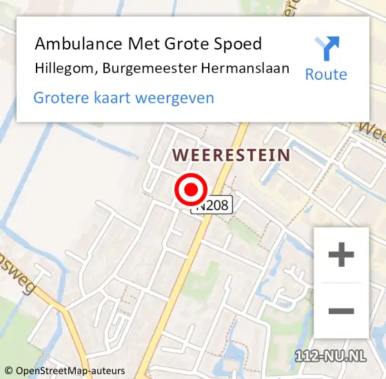 Locatie op kaart van de 112 melding: Ambulance Met Grote Spoed Naar Hillegom, Burgemeester Hermanslaan op 20 september 2016 14:41