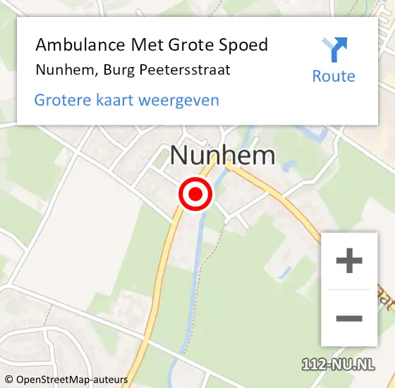 Locatie op kaart van de 112 melding: Ambulance Met Grote Spoed Naar Nunhem, Burg Peetersstraat op 20 september 2016 14:41