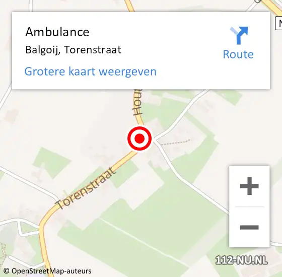 Locatie op kaart van de 112 melding: Ambulance Balgoij, Torenstraat op 20 september 2016 14:42