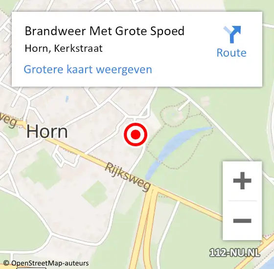 Locatie op kaart van de 112 melding: Brandweer Met Grote Spoed Naar Horn, Kerkstraat op 20 september 2016 14:55